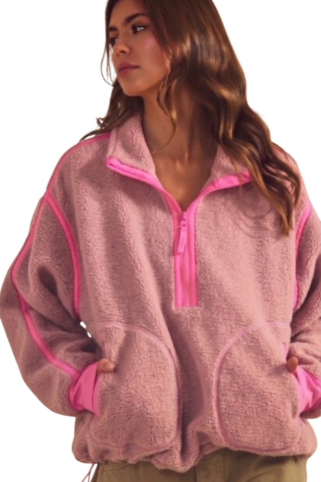 Mauve & Hot Pink Pullover Half Zip Sherpa