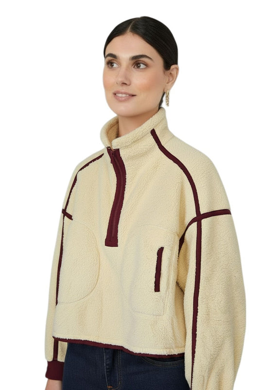 Lemonilla & Dark Cherry Pullover Quarter Zip Sherpa