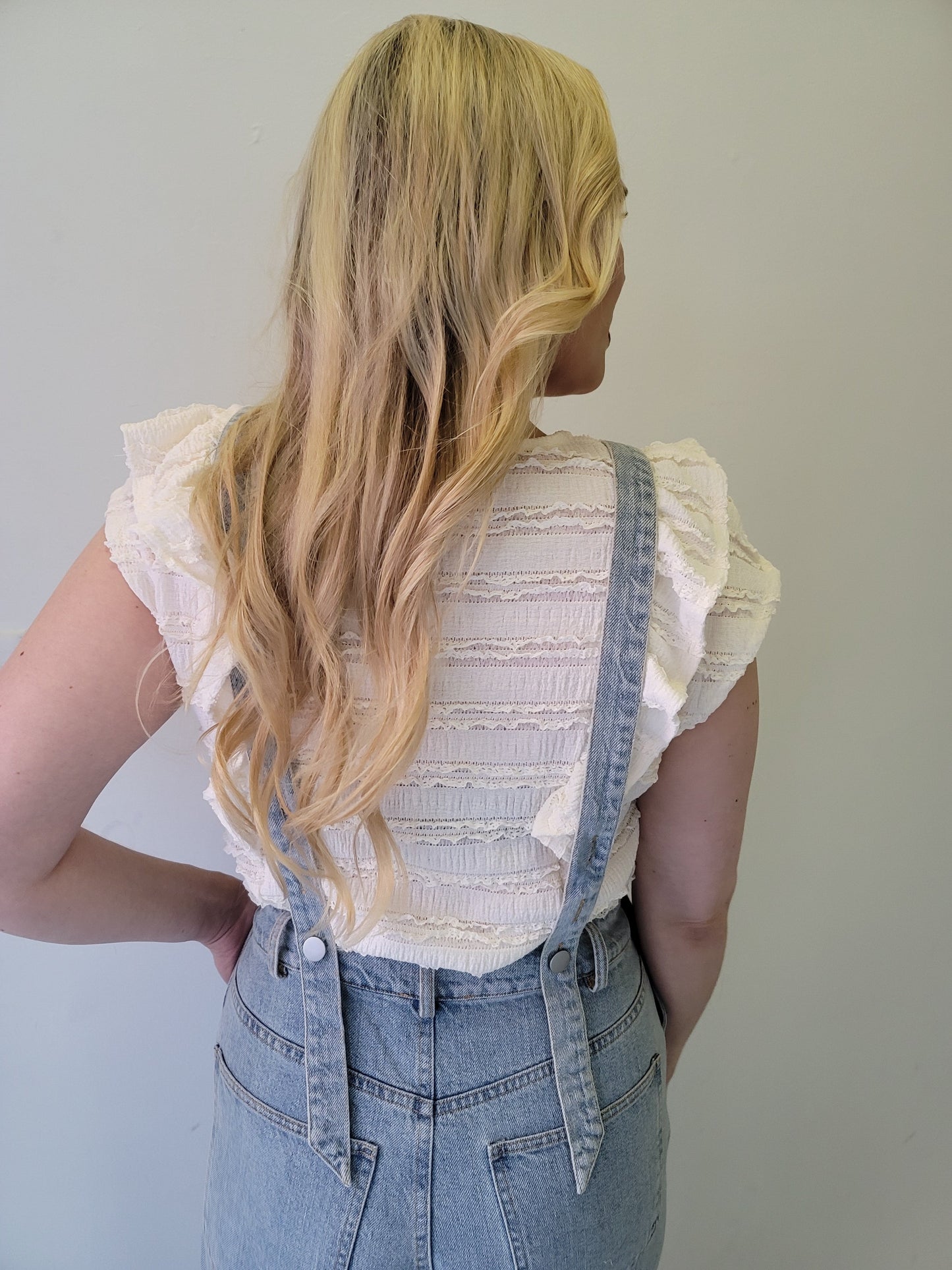 Light Washed Denim Button Strap Overalls