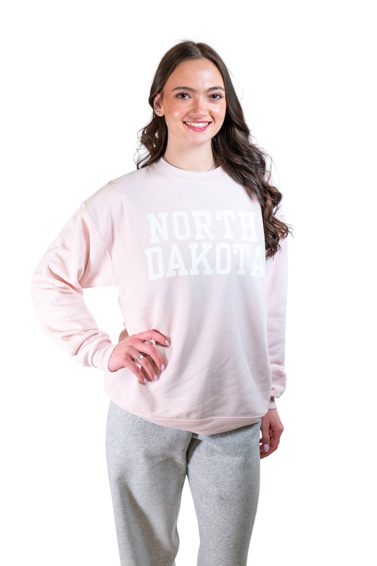 North Dakota Pink Graphic Crewneck Sweatshirt