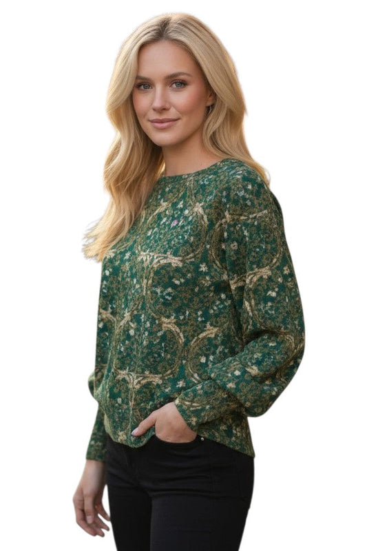 APNY Forest Green Smocked Cuff Blouse