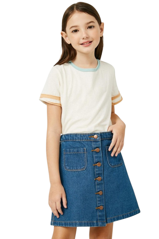 Girls Blue Contrast Band Knit Tee