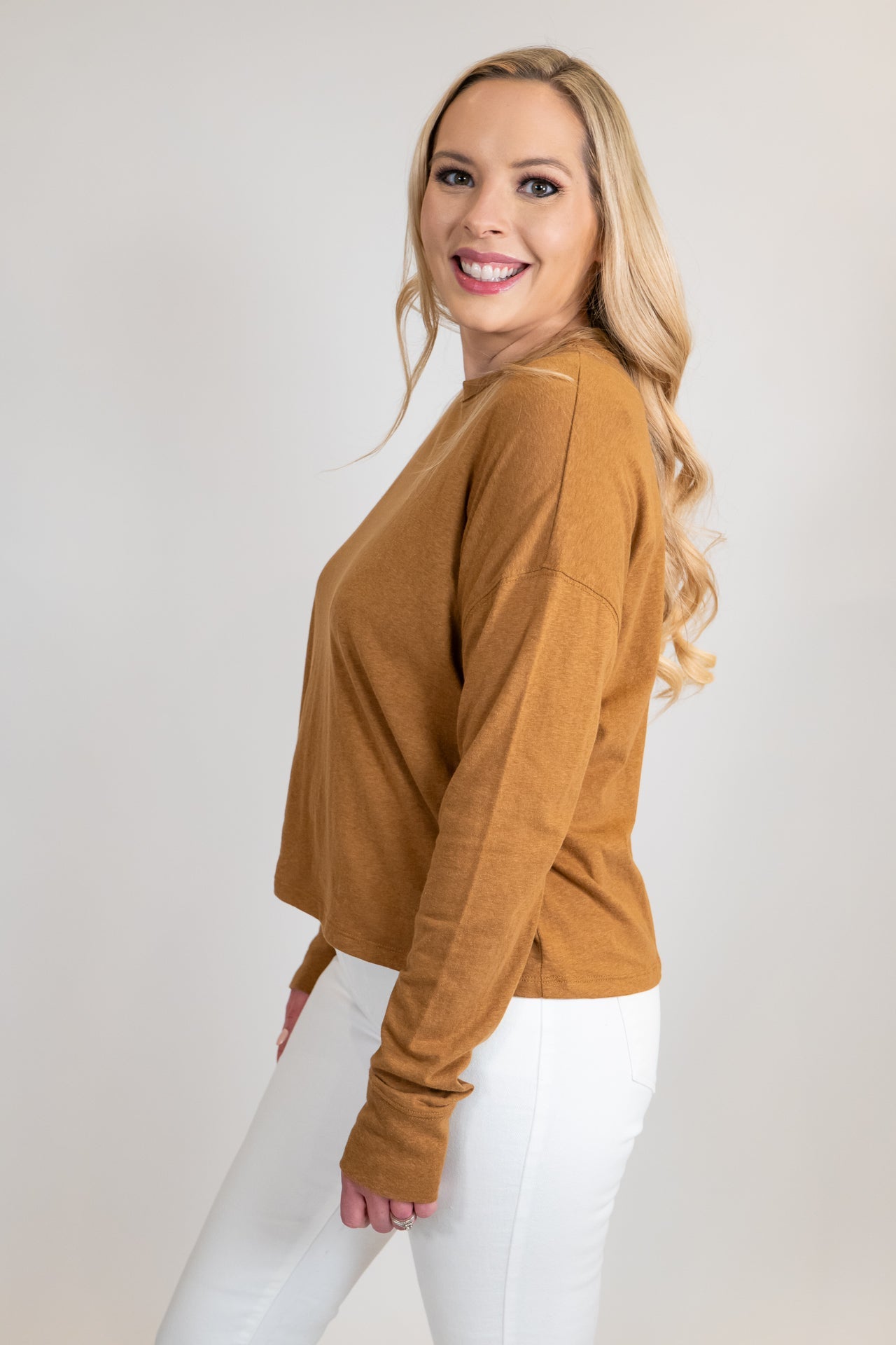 Pale Brown Long Sleeve Crewneck Tee