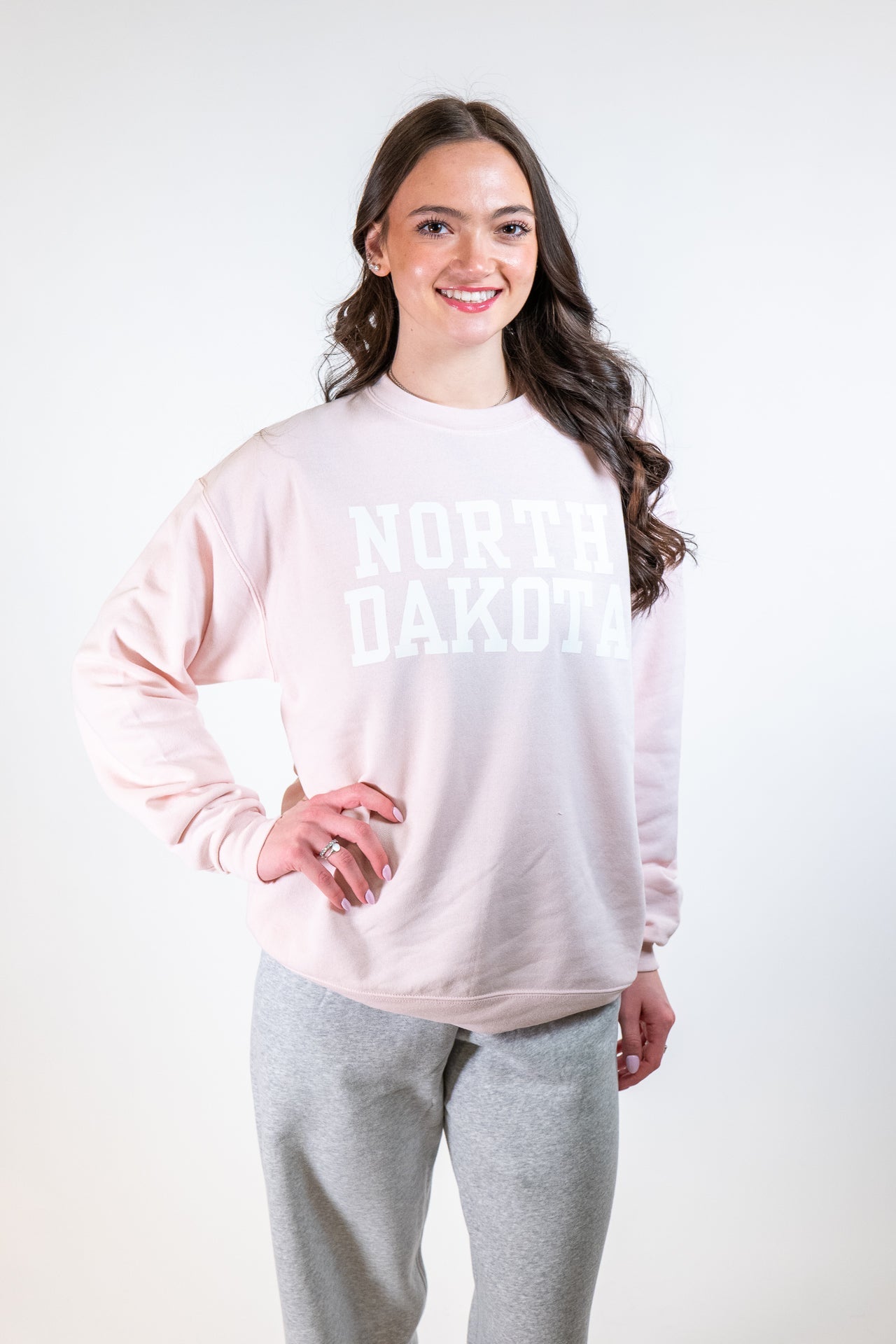 North Dakota Pink Graphic Crewneck Sweatshirt