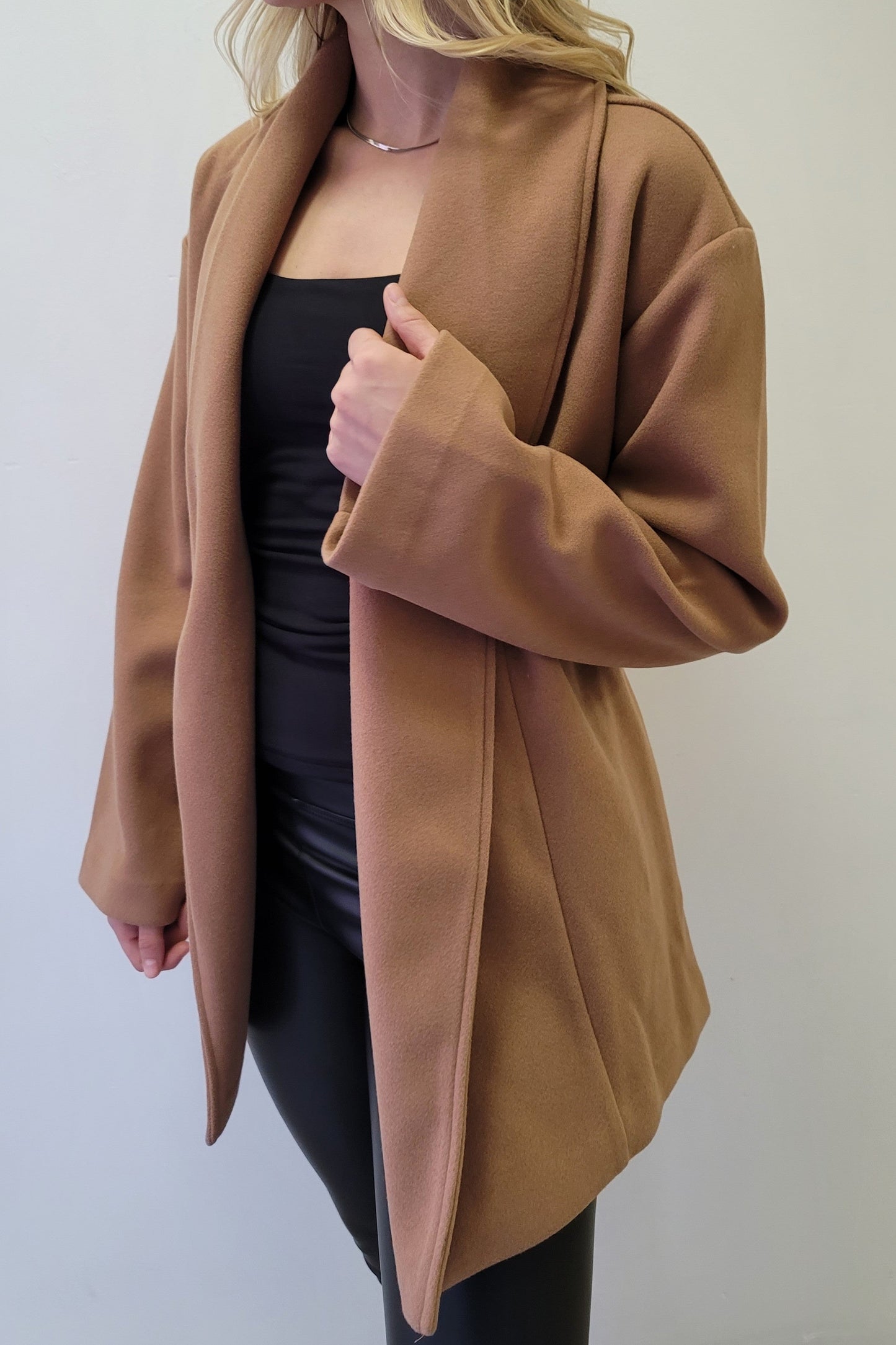 Dex Soft Camel Belted Shawl Collar Coat