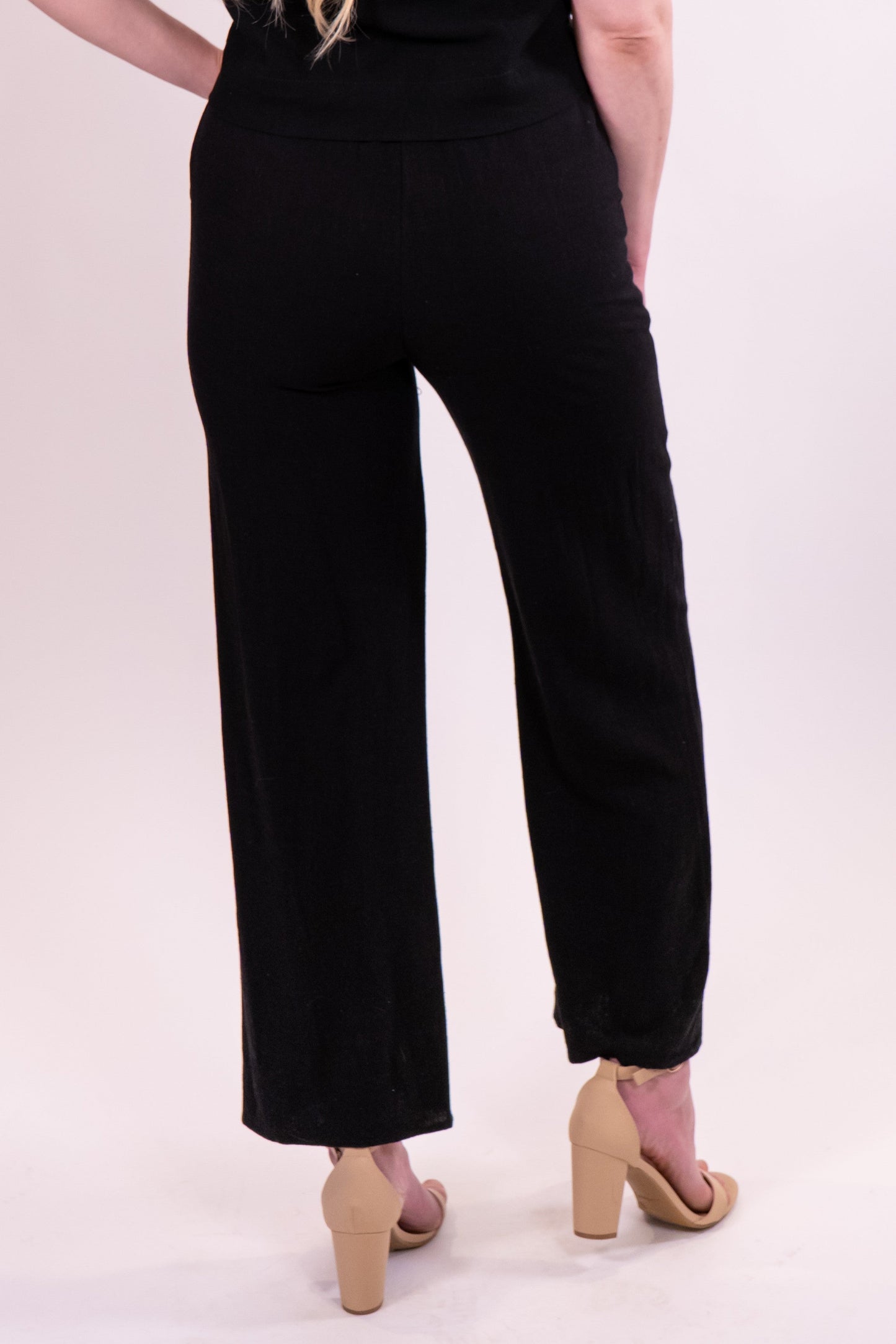 Black Side Pocket Drawstring Wide Leg Pants
