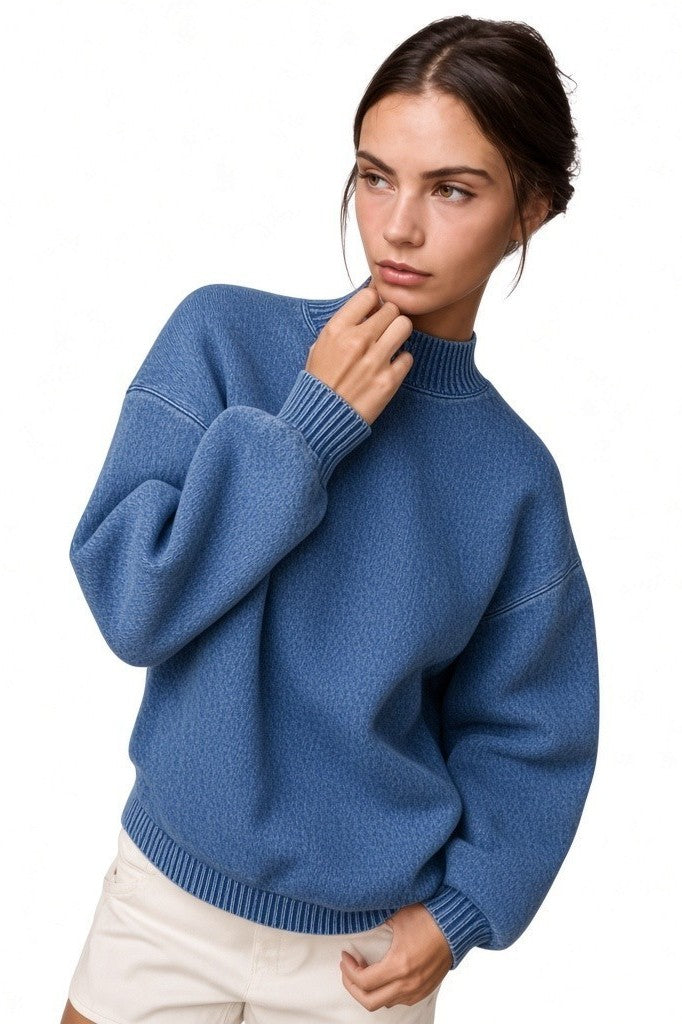 Denim Blue Mock Neck Sweatshirt