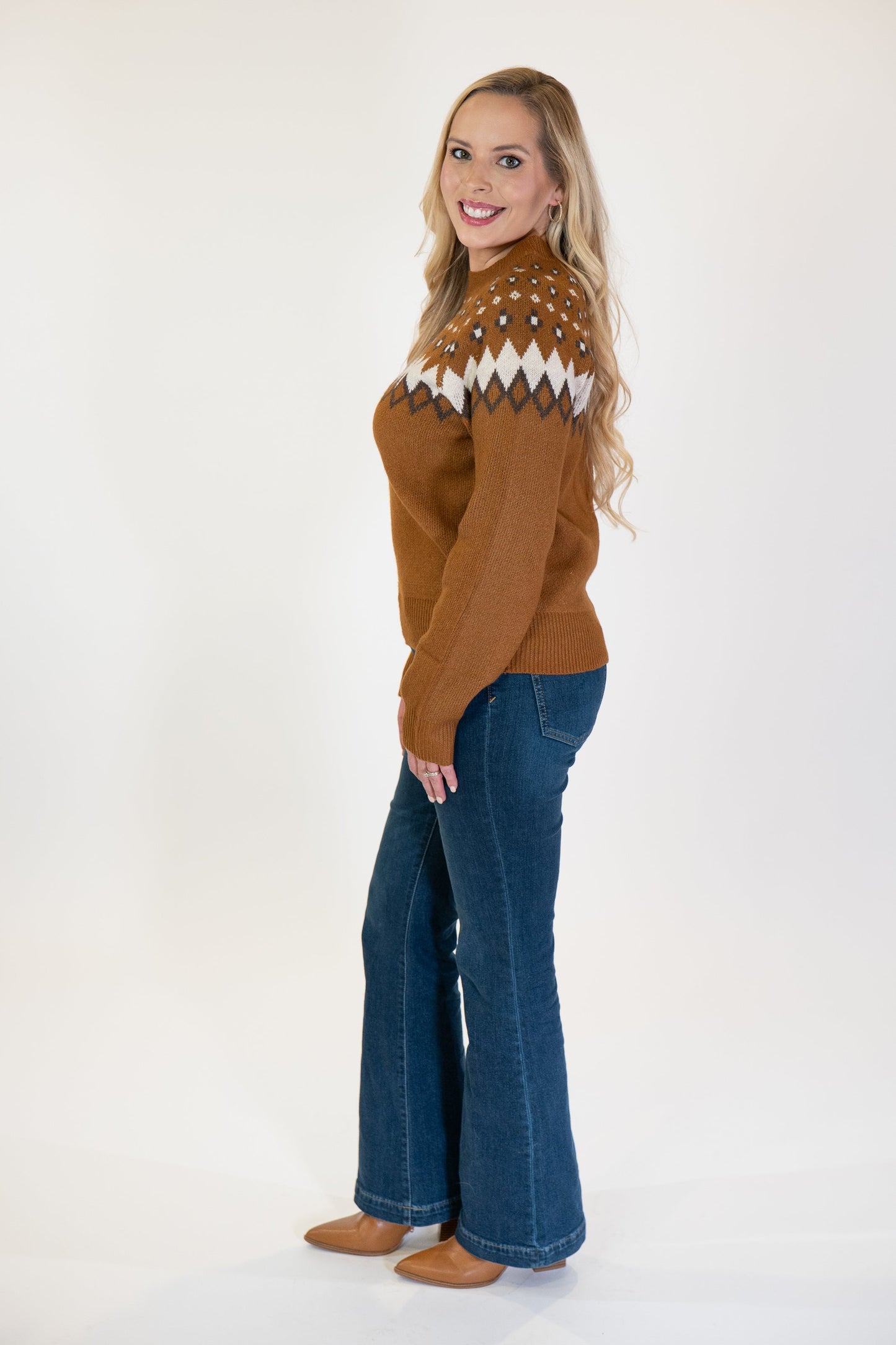 Pink Martini Haverford Brown Fair Isle Sweater