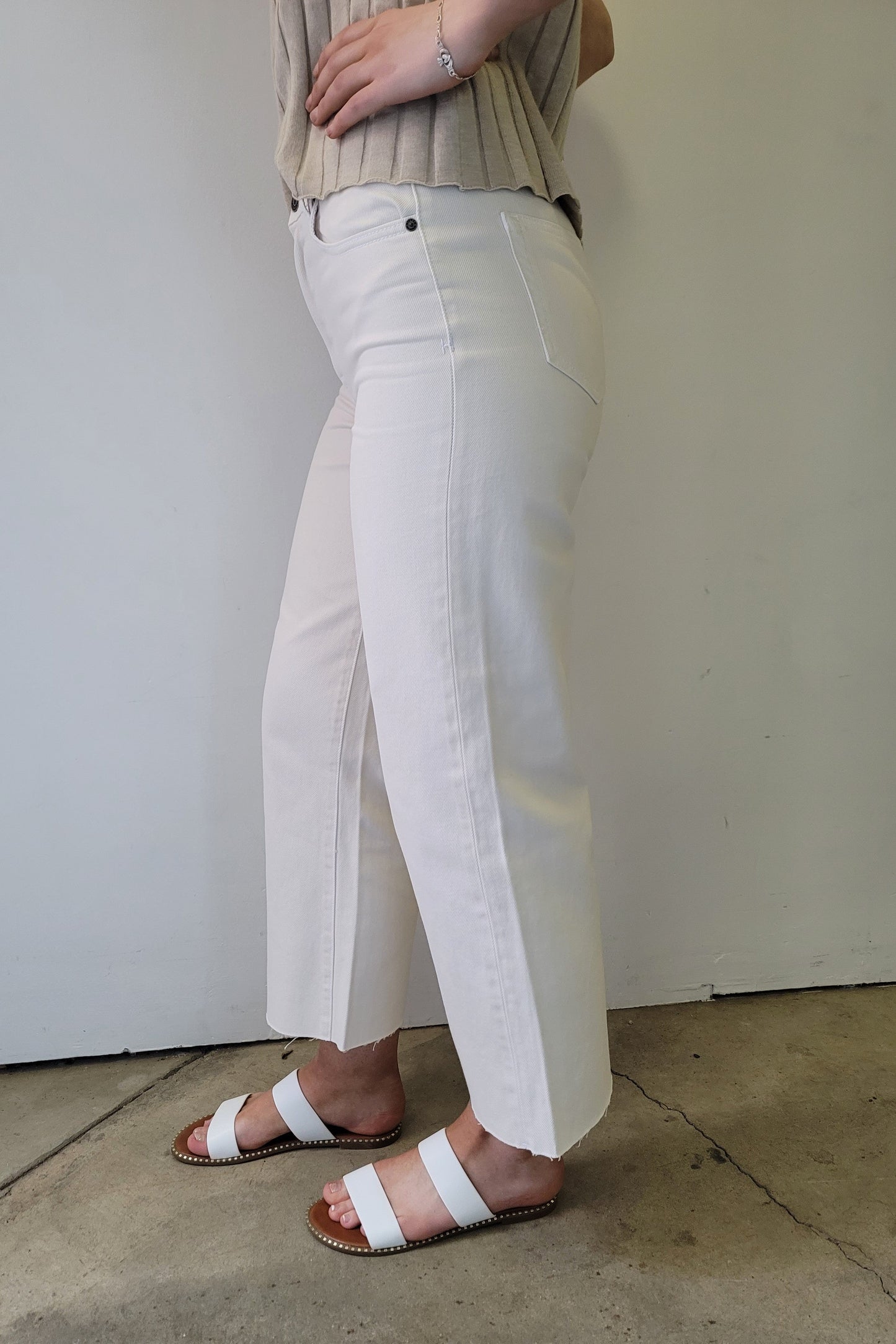 Hidden White Sea Salt High Waist Raw Hem Wide Leg Jeans
