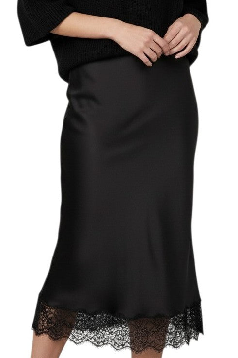 Black Lace Cropped Satin Skirt