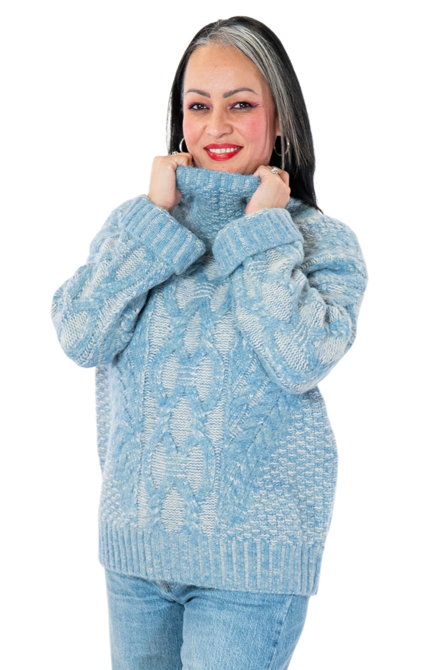 One Collective Light Teal Annecy Cable Knit Sweater