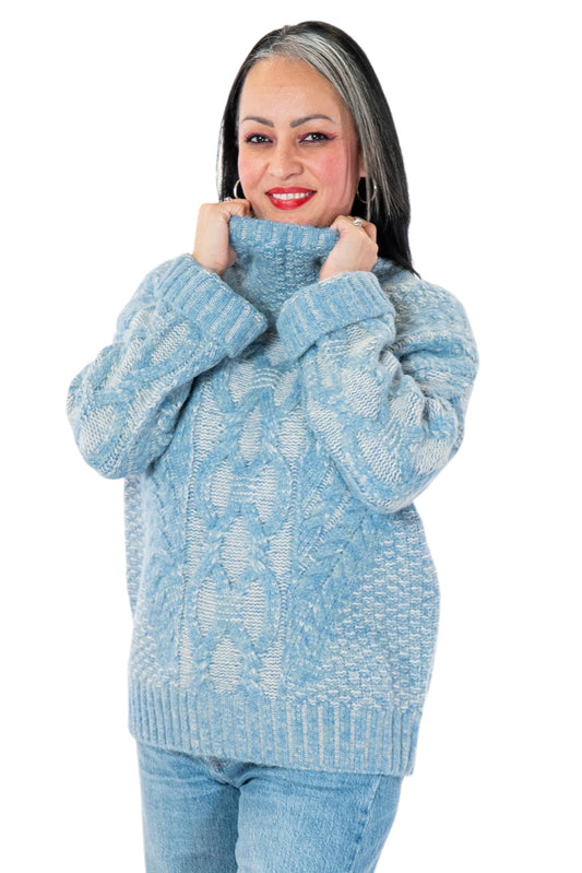 One Collective Light Teal Annecy Cable Knit Sweater