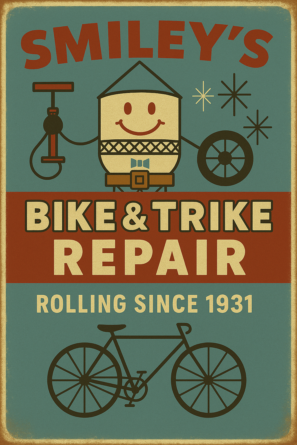 Smiley Bike Trike Repair Sign Sticker