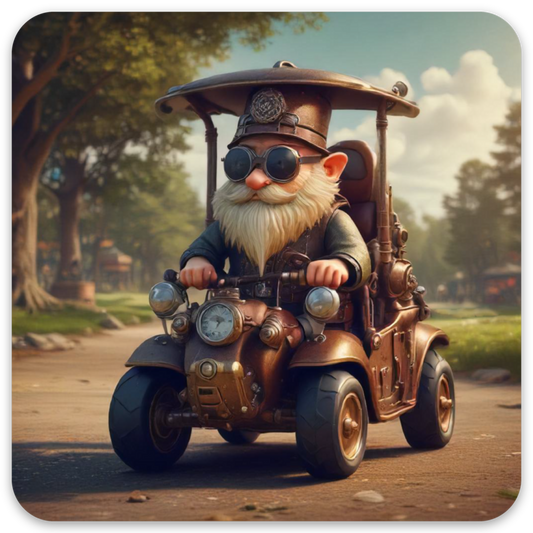 Steampunk Gnome Golf Cart | 3x3 sticker