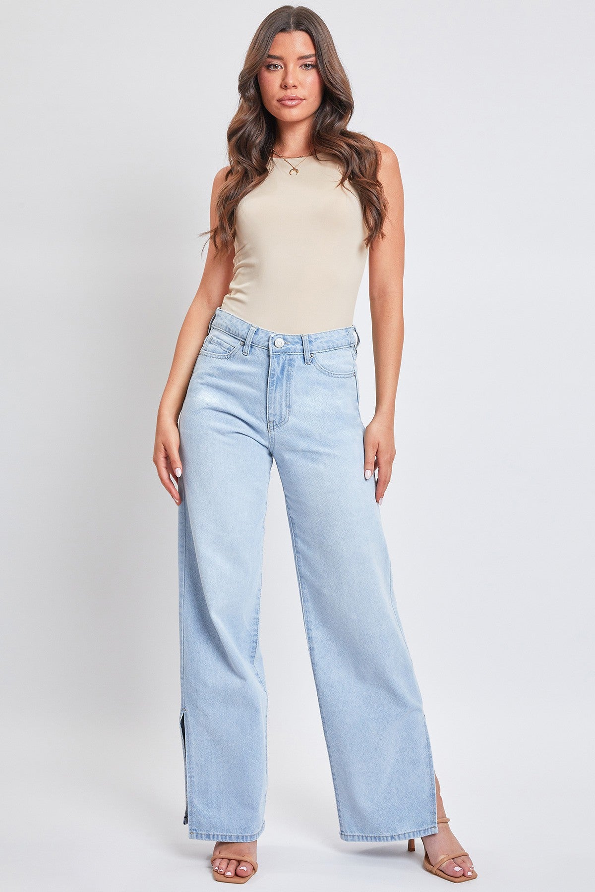 Sophia Light Wash High Rise 90s Straight Side Slit Jean