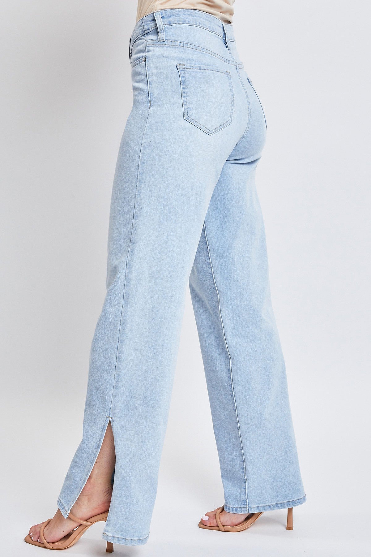 Sophia Light Wash High Rise 90s Straight Side Slit Jean