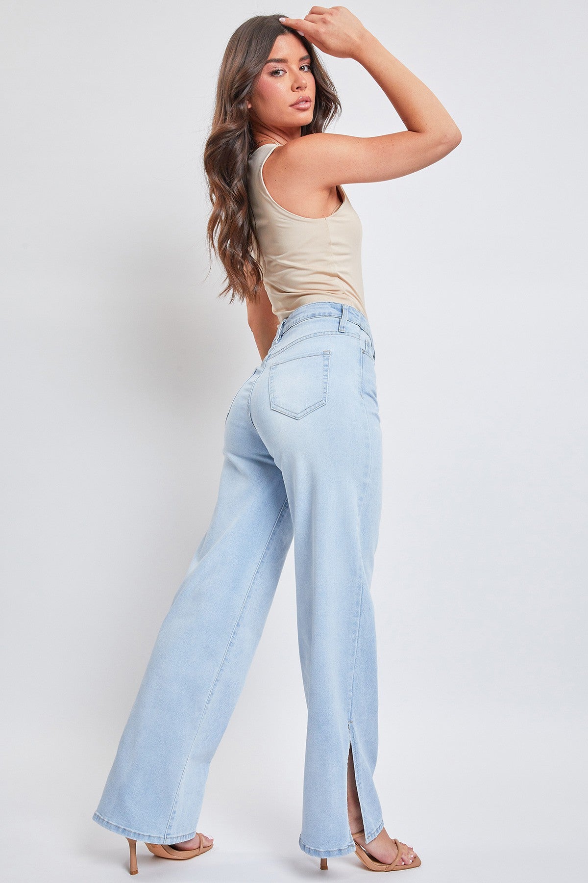 Sophia Light Wash High Rise 90s Straight Side Slit Jean